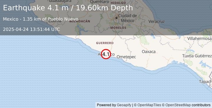 Earthquake GUERRERO, MEXICO (4.1 m) (2025-04-24 13:51:44 UTC)