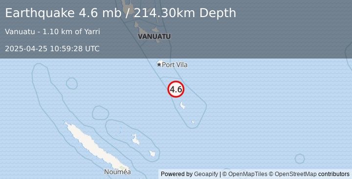 Earthquake VANUATU (4.6 mb) (2025-04-25 10:59:28 UTC)
