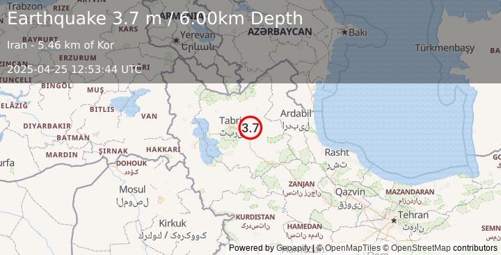 Earthquake NORTHWESTERN IRAN (3.7 m) (2025-04-25 12:53:44 UTC)