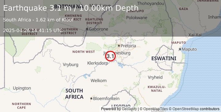 Earthquake SOUTH AFRICA (3.1 m) (2025-04-26 14:41:15 UTC)