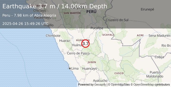 Earthquake CENTRAL PERU (3.7 m) (2025-04-26 15:49:26 UTC)