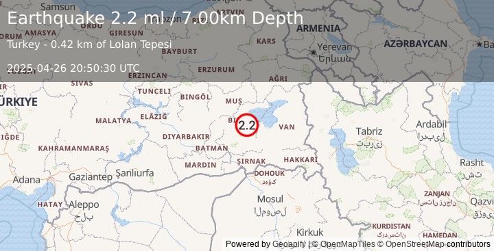 Earthquake EASTERN TURKEY (2.2 ml) (2025-04-26 20:50:30 UTC)