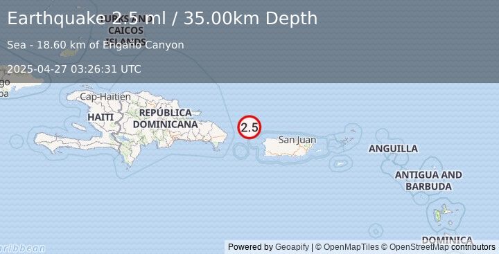 Earthquake PUERTO RICO REGION (2.5 ml) (2025-04-27 03:26:31 UTC)