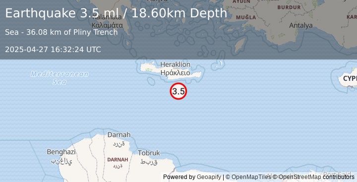 Earthquake CRETE, GREECE (3.5 ml) (2025-04-27 16:32:24 UTC)
