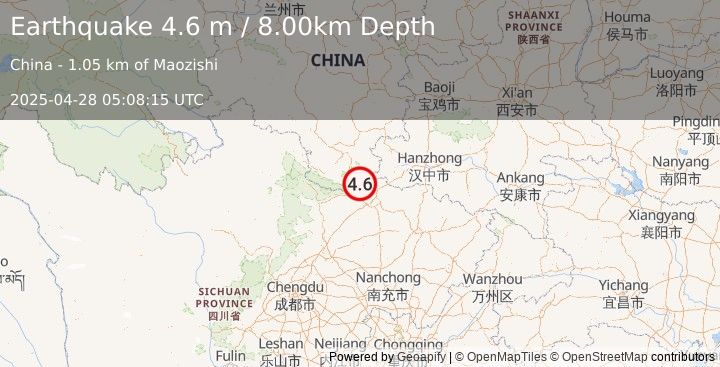 Earthquake SICHUAN-GANSU BORDER REG, CHINA (4.6 m) (2025-04-28 05:08:15 UTC)