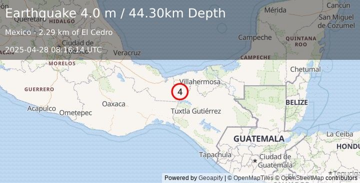 Earthquake VERACRUZ, MEXICO (4.0 m) (2025-04-28 08:16:14 UTC)