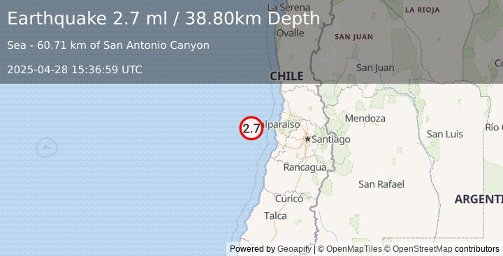 Earthquake OFFSHORE VALPARAISO, CHILE (2.7 ml) (2025-04-28 15:36:59 UTC)