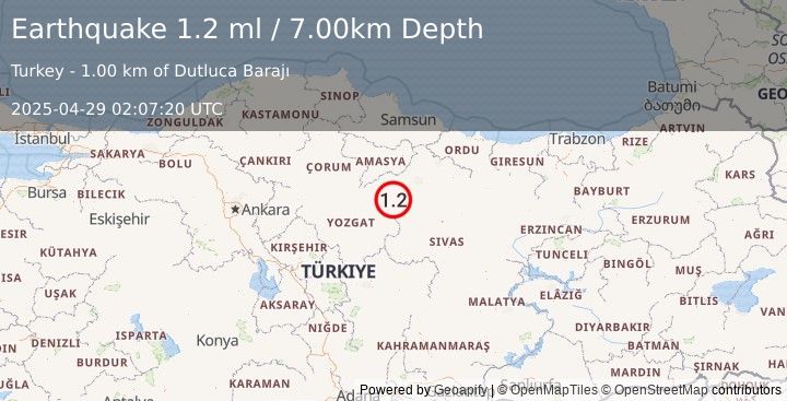 Earthquake CENTRAL TURKEY (1.2 ml) (2025-04-29 02:07:20 UTC)