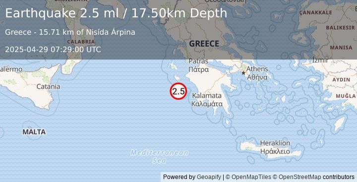 Earthquake IONIAN SEA (2.5 ml) (2025-04-29 07:29:00 UTC)