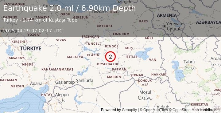 Earthquake EASTERN TURKEY (2.0 ml) (2025-04-29 07:02:17 UTC)