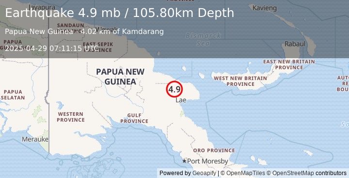 Earthquake EASTERN NEW GUINEA REG., P.N.G. (4.9 mb) (2025-04-29 07:11:14 UTC)