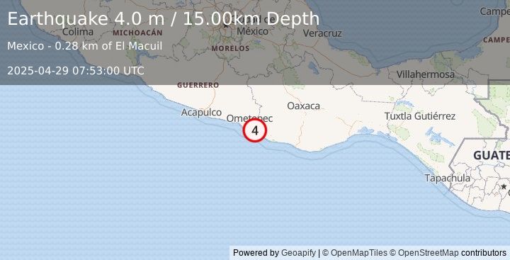 Earthquake OAXACA, MEXICO (4.0 m) (2025-04-29 07:53:00 UTC)