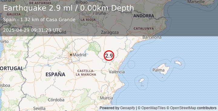 Earthquake SPAIN (2.9 ml) (2025-04-29 09:31:29 UTC)