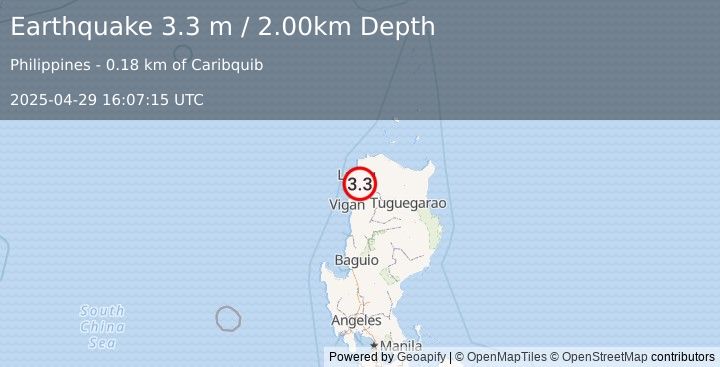 Earthquake LUZON, PHILIPPINES (3.3 m) (2025-04-29 16:07:15 UTC)