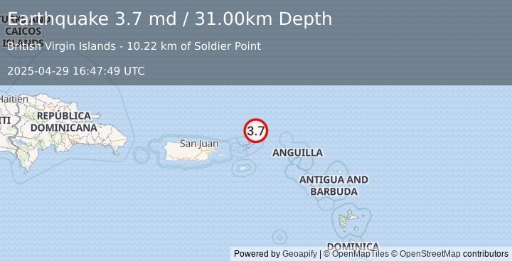 Earthquake VIRGIN ISLANDS REGION (3.7 md) (2025-04-29 16:47:49 UTC)