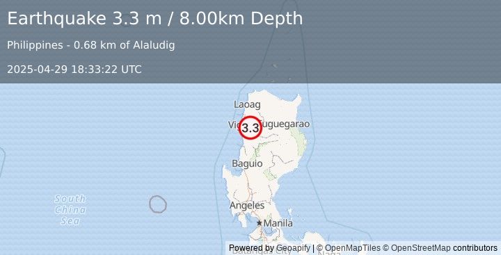 Earthquake LUZON, PHILIPPINES (3.3 m) (2025-04-29 18:33:22 UTC)