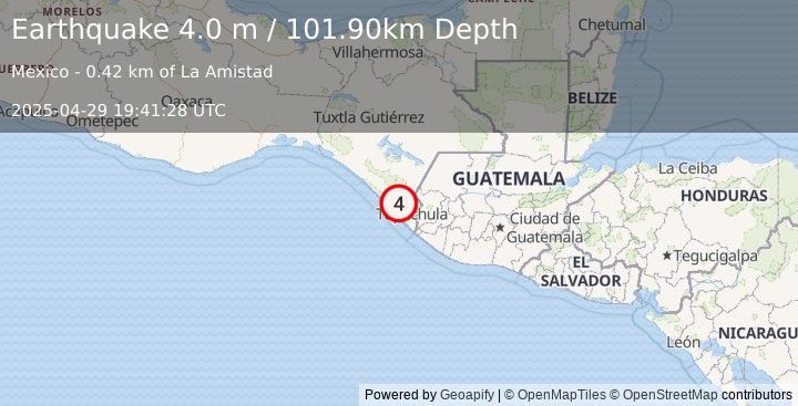 Earthquake CHIAPAS, MEXICO (4.0 m) (2025-04-29 19:41:28 UTC)