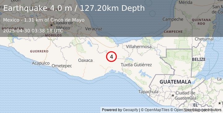 Earthquake VERACRUZ, MEXICO (4.0 m) (2025-04-30 03:38:18 UTC)