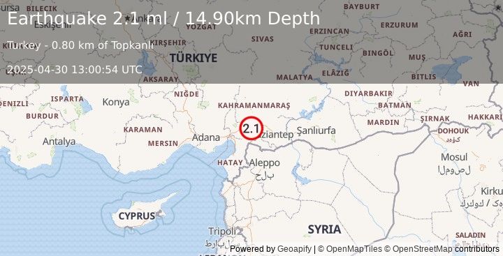 Earthquake CENTRAL TURKEY (2.1 ml) (2025-04-30 13:00:54 UTC)