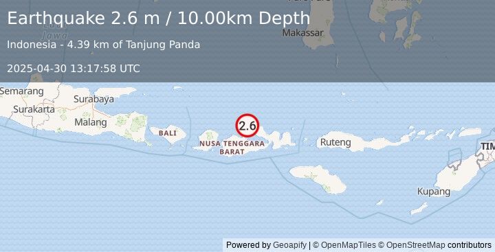 Earthquake SUMBAWA REGION, INDONESIA (2.6 m) (2025-04-30 13:17:58 UTC)