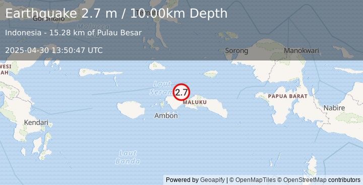 Earthquake CERAM SEA, INDONESIA (2.7 m) (2025-04-30 13:50:47 UTC)