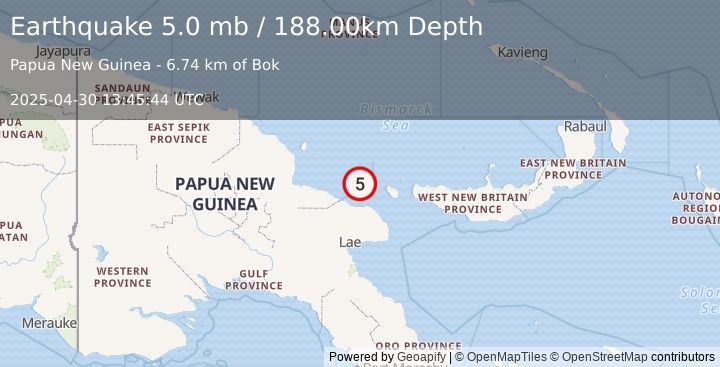 Earthquake EASTERN NEW GUINEA REG., P.N.G. (5.0 mb) (2025-04-30 13:45:44 UTC)
