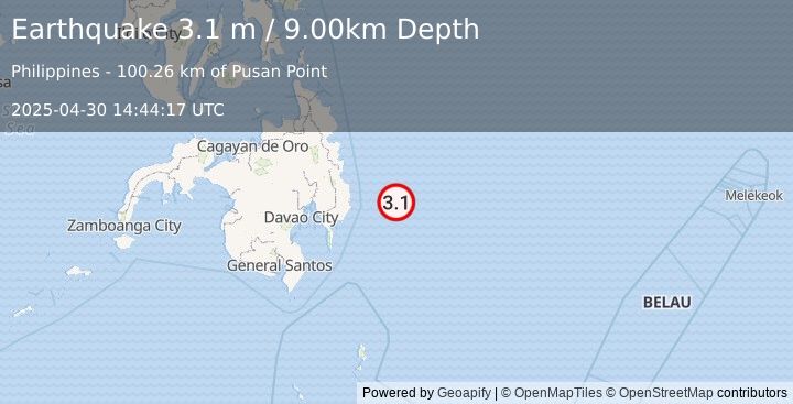 Earthquake PHILIPPINE ISLANDS REGION (3.1 m) (2025-04-30 14:44:17 UTC)