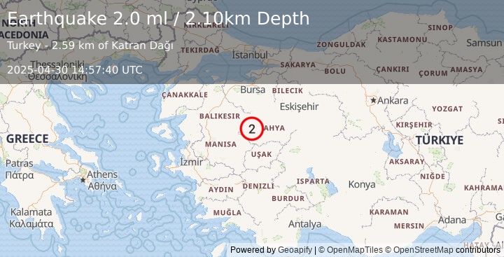 Earthquake WESTERN TURKEY (1.8 ml) (2025-04-30 14:57:39 UTC)