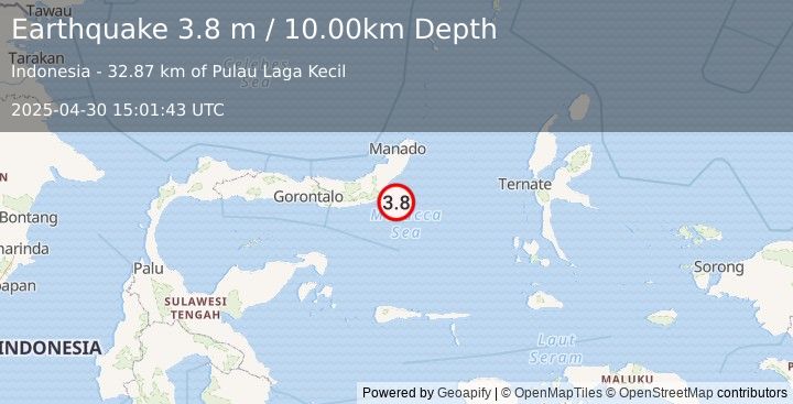 Earthquake MINAHASA, SULAWESI, INDONESIA (3.8 m) (2025-04-30 15:01:43 UTC)
