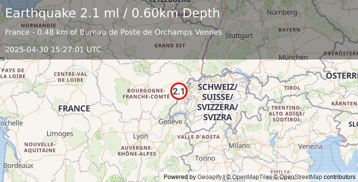 Earthquake FRANCE (2.1 ml) (2025-04-30 15:27:01 UTC)