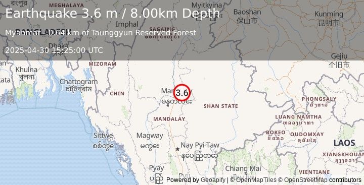 Earthquake MYANMAR (3.6 m) (2025-04-30 15:25:00 UTC)