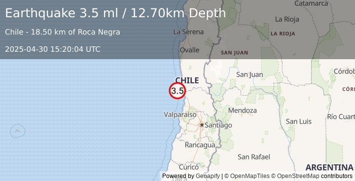 Earthquake OFFSHORE COQUIMBO, CHILE (3.5 ml) (2025-04-30 15:20:04 UTC)