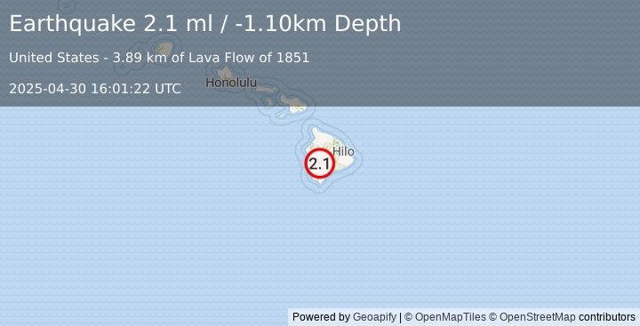 Earthquake ISLAND OF HAWAII, HAWAII (2.1 ml) (2025-04-30 16:01:22 UTC)