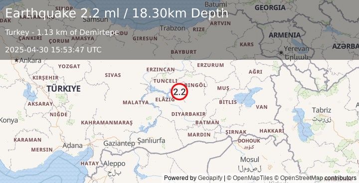 Earthquake EASTERN TURKEY (2.2 ml) (2025-04-30 15:53:47 UTC)