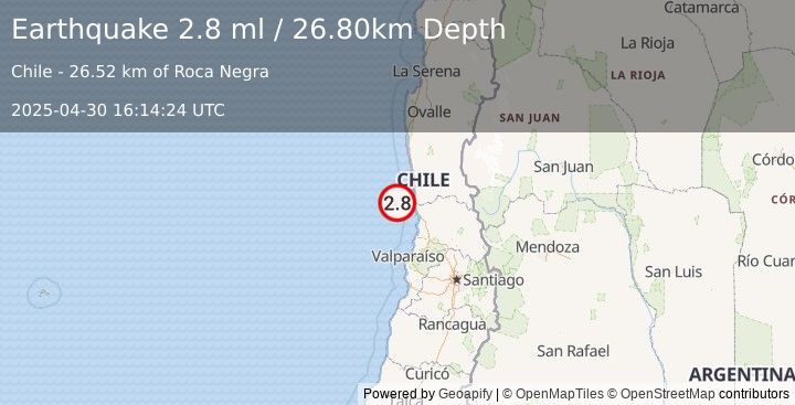Earthquake OFFSHORE COQUIMBO, CHILE (2.8 ml) (2025-04-30 16:14:24 UTC)