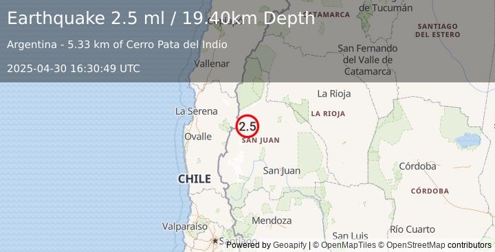 Earthquake SAN JUAN, ARGENTINA (2.5 ml) (2025-04-30 16:30:49 UTC)