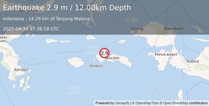 Earthquake CERAM SEA, INDONESIA (2.9 m) (2025-04-30 17:36:18 UTC)