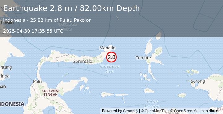 Earthquake MOLUCCA SEA (2.8 m) (2025-04-30 17:35:55 UTC)