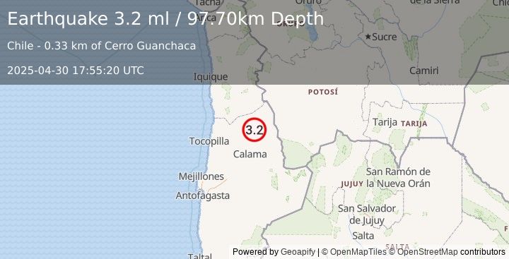 Earthquake ANTOFAGASTA, CHILE (3.2 ml) (2025-04-30 17:55:20 UTC)