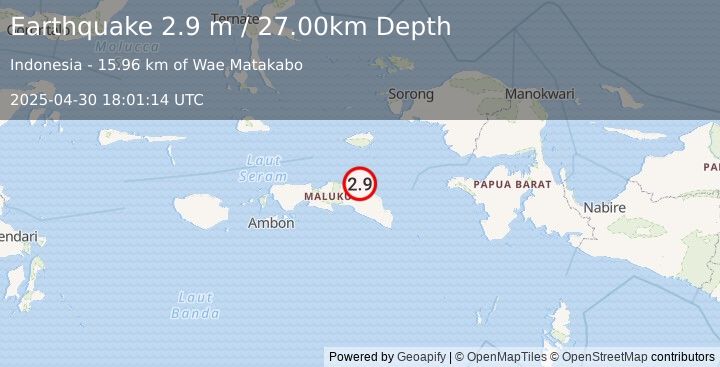 Earthquake CERAM SEA, INDONESIA (2.9 m) (2025-04-30 18:01:14 UTC)