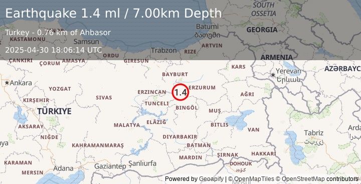 Earthquake EASTERN TURKEY (1.4 ml) (2025-04-30 18:06:14 UTC)