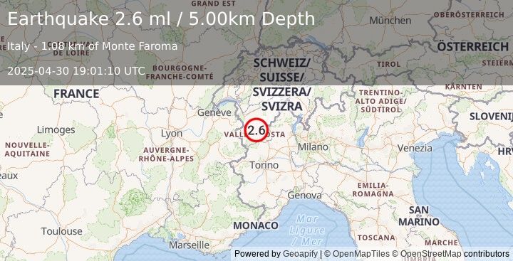 Earthquake NORTHERN ITALY (2.4 ml) (2025-04-30 19:01:09 UTC)