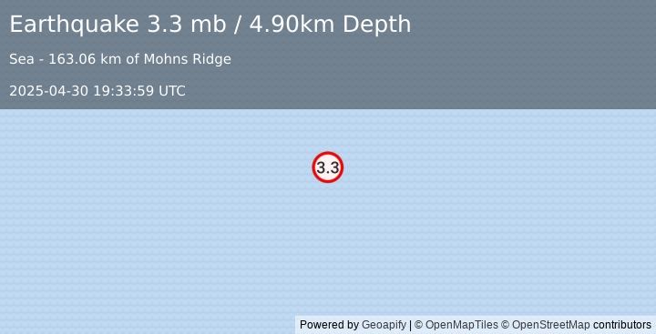 Earthquake GREENLAND SEA (3.3 mb) (2025-04-30 19:33:59 UTC)