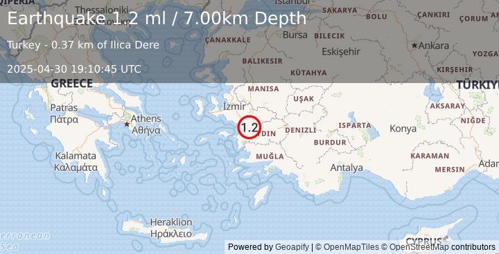 Earthquake WESTERN TURKEY (1.2 ml) (2025-04-30 19:10:45 UTC)