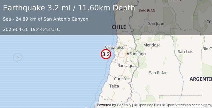 Earthquake OFFSHORE VALPARAISO, CHILE (3.2 ml) (2025-04-30 19:44:43 UTC)