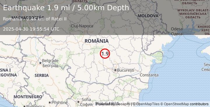 Earthquake ROMANIA (1.9 ml) (2025-04-30 19:55:54 UTC)