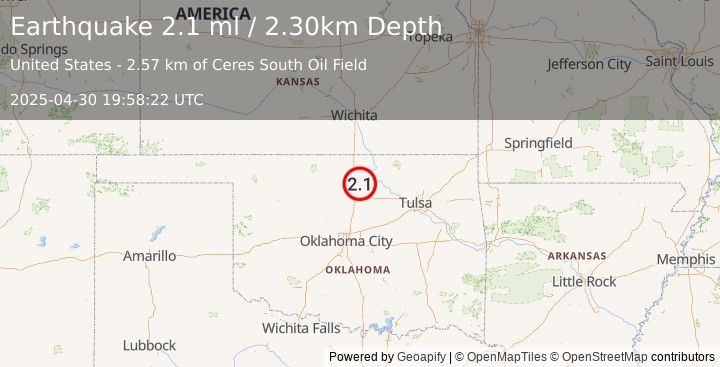Earthquake OKLAHOMA (2.1 ml) (2025-04-30 19:58:22 UTC)