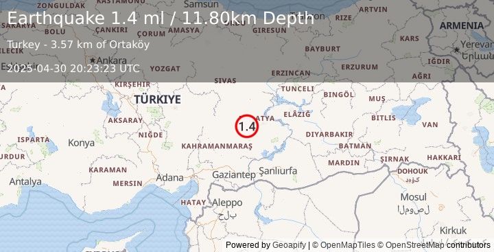 Earthquake CENTRAL TURKEY (1.4 ml) (2025-04-30 20:23:23 UTC)