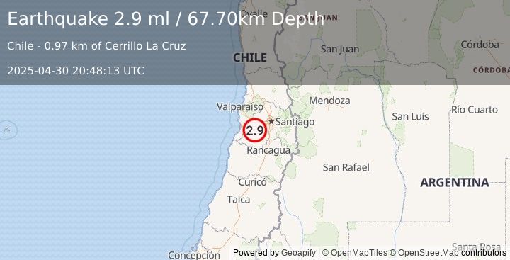 Earthquake REGION METROPOLITANA, CHILE (2.9 ml) (2025-04-30 20:48:13 UTC)