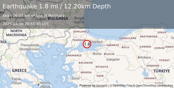 Earthquake WESTERN TURKEY (1.8 ml) (2025-04-30 20:55:40 UTC)